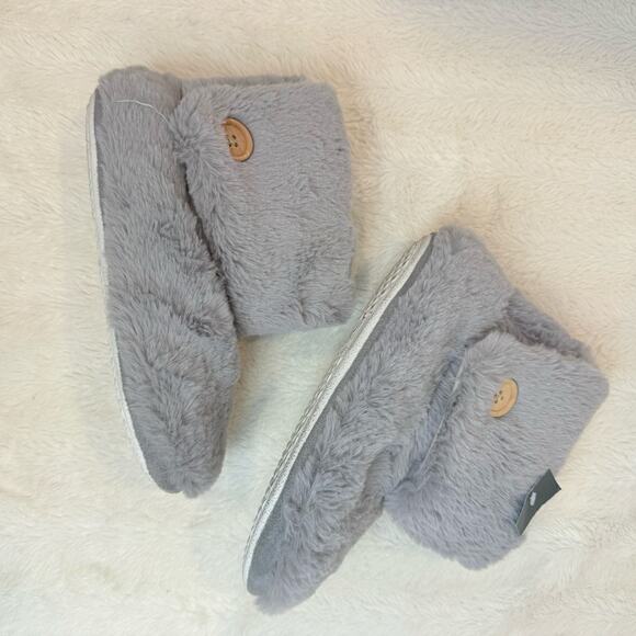 Laura Ashley Gray Plush Sherpa Slippers Ankle Booties S Small 5 6 - Picture 6 of 9